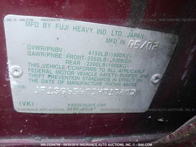 JF1SG65603H717207 - 2003 SUBARU FORESTER 2.5XS წითელი ფოტო 9