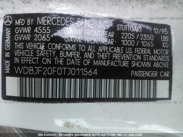 WDBJF20F0TJ011564 - 1996 MERCEDES-BENZ E 300D WHITE photo 9