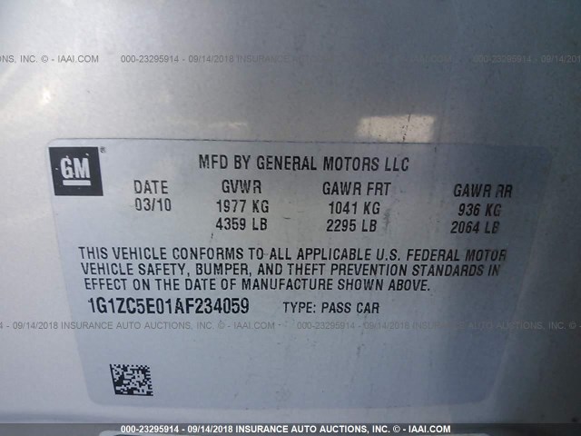 1G1ZC5E01AF234059 - 2010 CHEVROLET MALIBU 1LT ოქროსფერი ფოტო 9