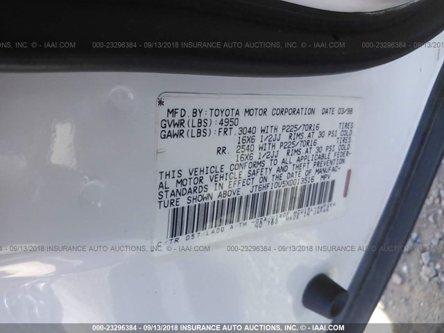 JT6HF10U5X0013516 - 1999 LEXUS RX 300 WHITE photo 9