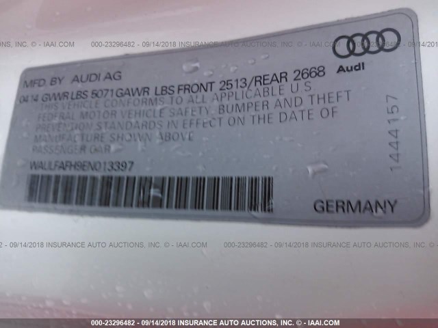 WAULFAFH9EN013397 - 2014 AUDI A5 PREMIUM PLUS WHITE photo 9