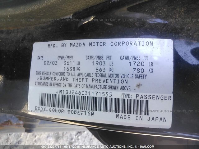 JM1BJ246031171555 - 2003 MAZDA PROTEGE PR5 BLACK photo 9