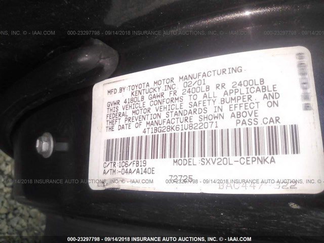 4T1BG28K61U822071 - 2001 TOYOTA CAMRY CE/LE/XLE 灰色 照片 9