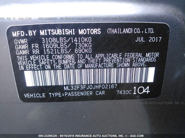 ML32F3FJ0JHF02167 - 2018 MITSUBISHI MIRAGE G4 ES შავი ფოტო 9