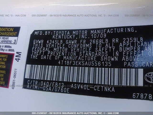 4T1BF3EK5AU556135 - 2010 TOYOTA CAMRY SE/LE/XLE WHITE photo 9