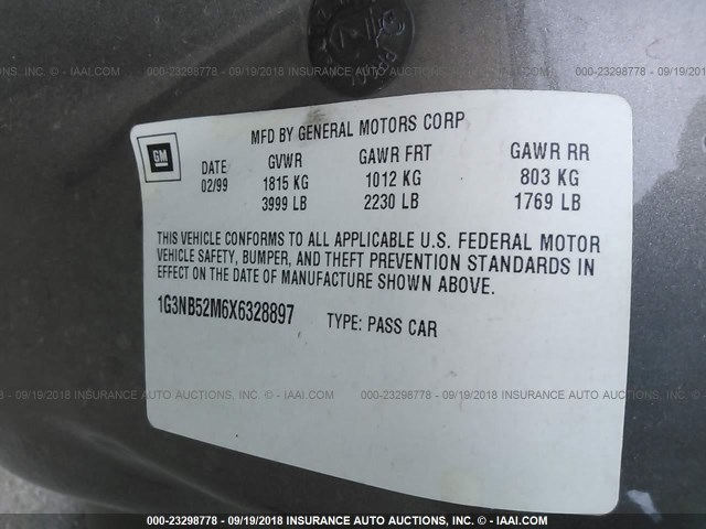 1G3NB52M6X6328897 - 1999 OLDSMOBILE CUTLASS GL 棕色 照片 9