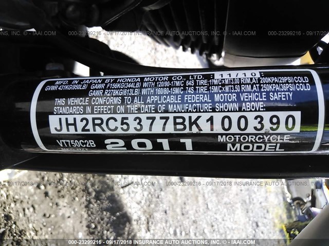 JH2RC5377BK100390 - 2011 HONDA VT750 C2B BLACK photo 10