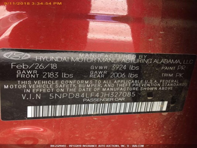 5NPD84LF4JH327085 - 2018 HYUNDAI ELANTRA SEL/VALUE/LIMITED RED photo 17