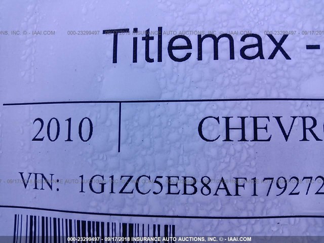 1G1ZC5EB8AF179272 - 2010 CHEVROLET MALIBU 1LT ნაცრისფერი ფოტო 9