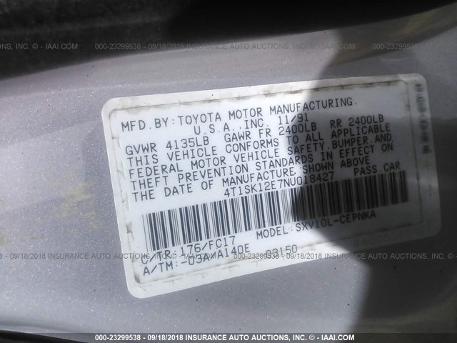 4T1SK12E7NU018427 - 1992 TOYOTA CAMRY LE Light Blue photo 9