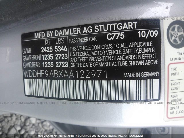 WDDHF9ABXAA122971 - 2010 MERCEDES-BENZ E 550 4MATIC SILVER photo 9