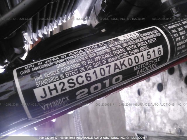 JH2SC6107AK001516 - 2010 HONDA VT1300 CX BLACK photo 10