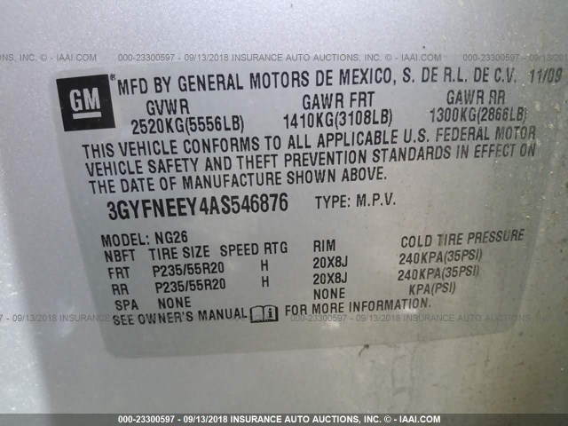 3GYFNEEY4AS546876 - 2010 CADILLAC SRX PERFORMANCE COLLECTION Сұр фото 9