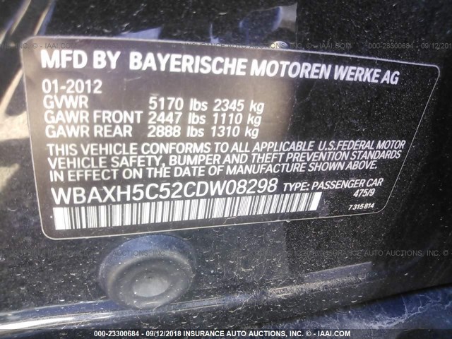 WBAXH5C52CDW08298 - 2012 BMW 528 XI BLACK photo 9