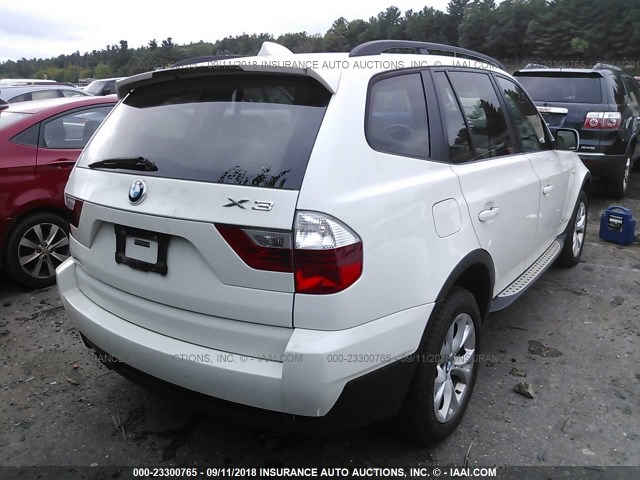 WBXPC93489WJ27648 - 2009 BMW X3 XDRIVE30I WHITE photo 4