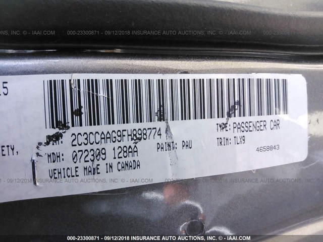 2C3CCAAG9FH898774 - 2015 CHRYSLER 300 LIMITED GRAY photo 9