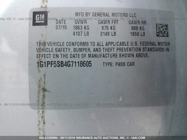 1G1PF5SB4G7118605 - 2016 CHEVROLET CRUZE LIMITED LT SILVER photo 9