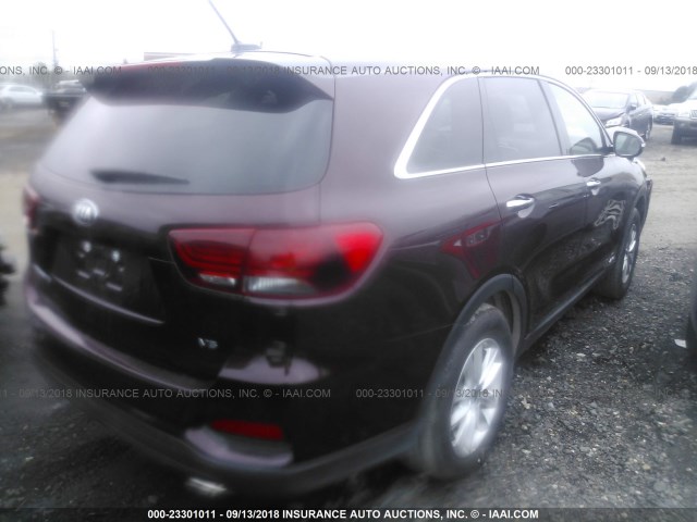 5XYPGDA59KG487966 - 2019 KIA SORENTO LX/L MAROON photo 4