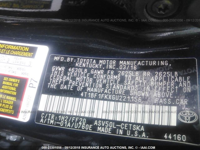 4T1BF1FKXGU221156 - 2016 TOYOTA CAMRY LE/XLE/SE/XSE 海军蓝 照片 9