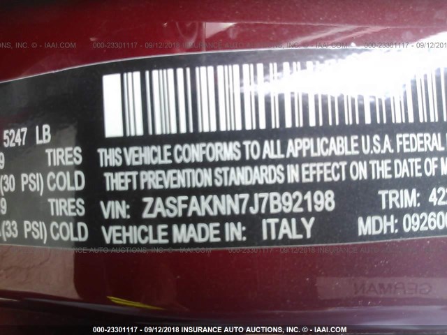 ZASFAKNN7J7B92198 - 2018 ALFA ROMEO STELVIO TI SPORT RED photo 9