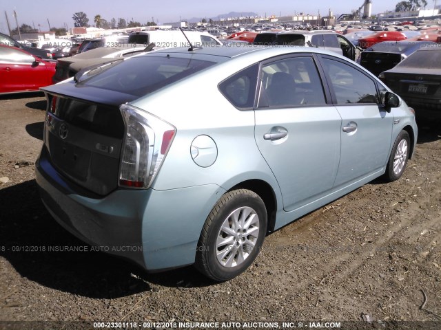 JTDKN3DP3C3029465 - 2012 TOYOTA PRIUS PLUG-IN  TURQUOISE photo 4