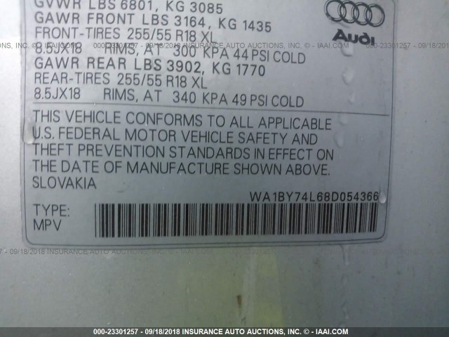 WA1BY74L68D054366 - 2008 AUDI Q7 3.6 QUATTRO PREMIUM GRAY photo 9