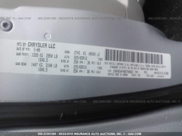 2A8HR54P48R790863 - 2008 CHRYSLER TOWN & COUNTRY TOURING SILVER photo 9