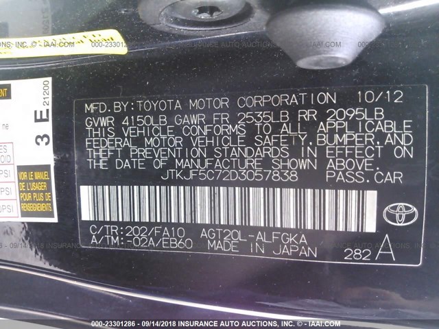 JTKJF5C72D3057838 - 2013 TOYOTA SCION TC 黑色 照片 9