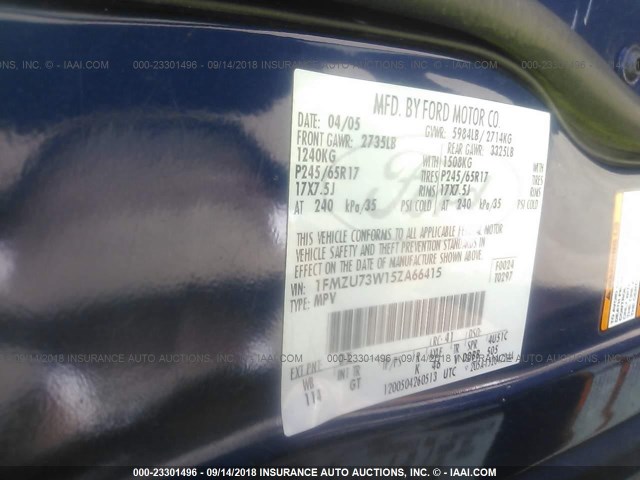 1FMZU73W15ZA66415 - 2005 FORD EXPLORER XLT/XLT SPORT/NBX 蓝色 照片 9