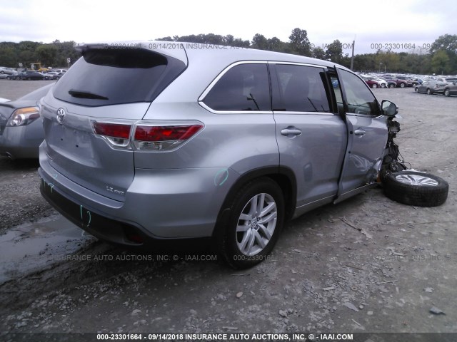 5TDBKRFH3FS101950 - 2015 TOYOTA HIGHLANDER LE/LE PLUS SILVER photo 4