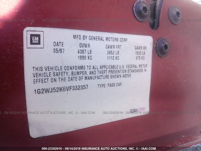 1G2WJ52K6VF332357 - 1997 PONTIAC GRAND PRIX SE 红色 照片 9