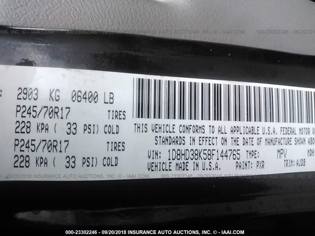 1D8HD38K58F144765 - 2008 DODGE DURANGO SXT BLACK photo 9