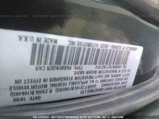 4S3BH675217627314 - 2001 SUBARU LEGACY OUTBACK AWP 绿色 照片 9