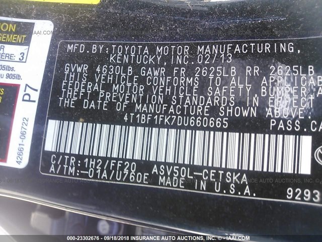4T1BF1FK7DU660665 - 2013 TOYOTA CAMRY L/SE/LE/XLE Qara foto 9