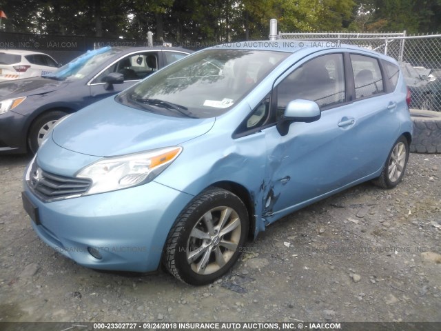 3N1CE2CP7EL351455 - 2014 NISSAN VERSA NOTE S/S PLUS/SV/SL Light Blue photo 2