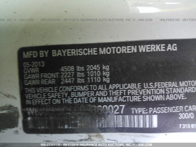 WBAKF5C58DJ360027 - 2013 BMW 328 XI SULEV WHITE photo 9