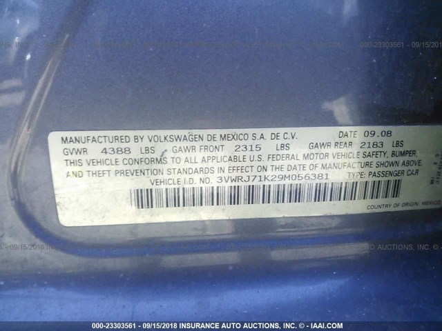 3VWRJ71K29M056381 - 2009 VOLKSWAGEN JETTA WOLFSBURG 灰色 照片 9