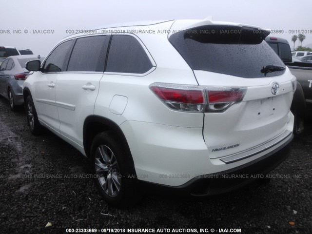 5TDKKRFH9FS097130 - 2015 TOYOTA HIGHLANDER XLE WHITE photo 3