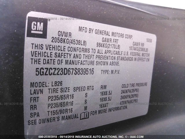 5GZCZ23D67S839516 - 2007 SATURN VUE SILVER photo 9