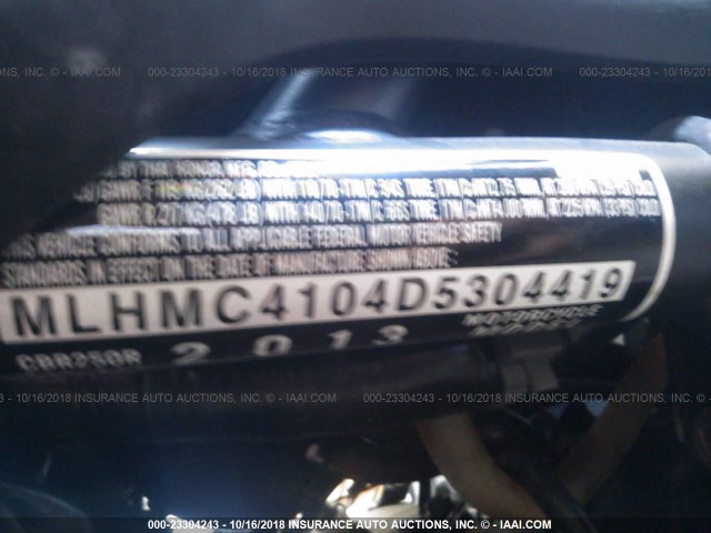 MLHMC4104D5304419 - 2013 HONDA CBR250 R WHITE photo 10