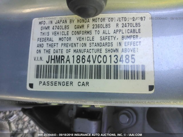 JHMRA1864VC013485 - 1997 HONDA ODYSSEY LX SILVER photo 9