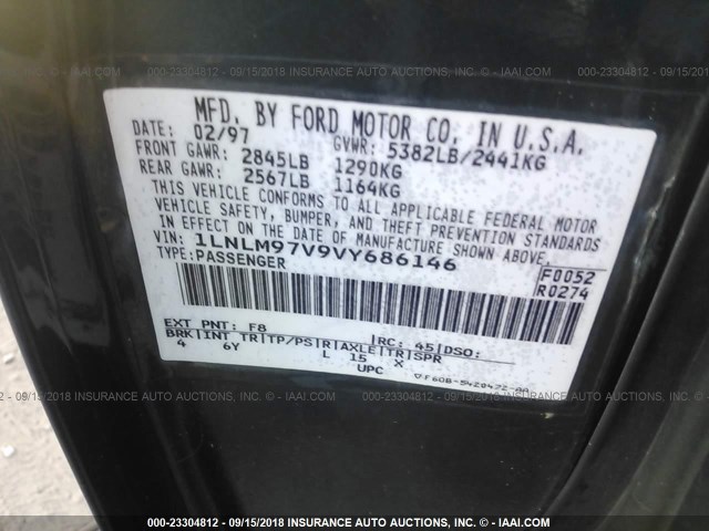 1LNLM97V9VY686146 - 1997 LINCOLN CONTINENTAL  Կանաչ լուսանկար 9