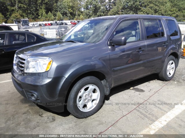 5FNYF3H2XEB019057 - 2014 HONDA PILOT LX GRAY photo 2