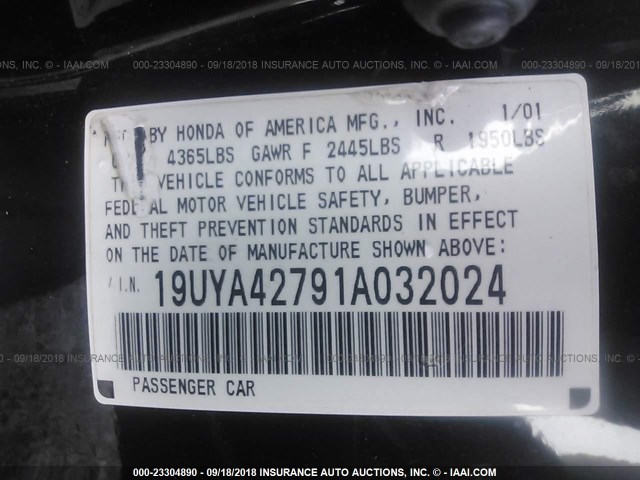 19UYA42791A032024 - 2001 ACURA 3.2CL TYPE-S BLACK photo 9