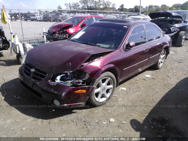 JN1CA31D41T626618 - 2001 NISSAN MAXIMA GXE/SE/GLE/20TH ANNIV MAROON photo 2