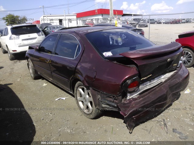 JN1CA31D41T626618 - 2001 NISSAN MAXIMA GXE/SE/GLE/20TH ANNIV MAROON photo 3