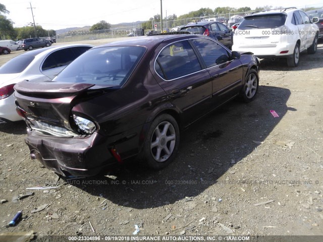 JN1CA31D41T626618 - 2001 NISSAN MAXIMA GXE/SE/GLE/20TH ANNIV MAROON photo 4