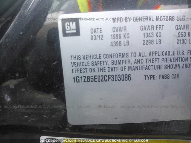 1G1ZB5E02CF303086 - 2012 CHEVROLET MALIBU LS 黑色 照片 9