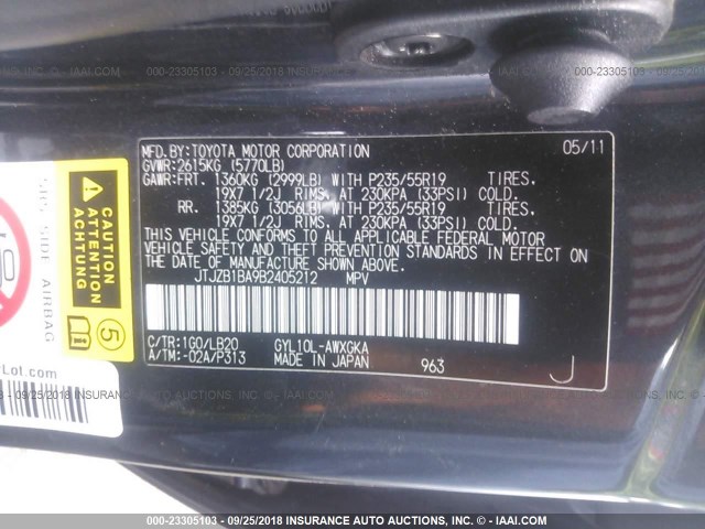 JTJZB1BA9B2405212 - 2011 LEXUS RX 450 BLACK photo 9