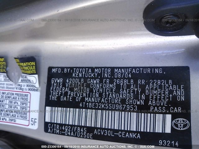 4T1BE32K55U967953 - 2005 TOYOTA CAMRY LE/XLE/SE Qızıl foto 9